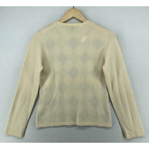 LANDS END Sweater Womens XS 2-4 Cashmere Argyle Long Sleeve Pullover Beige Blue - Picture 3 of 11
